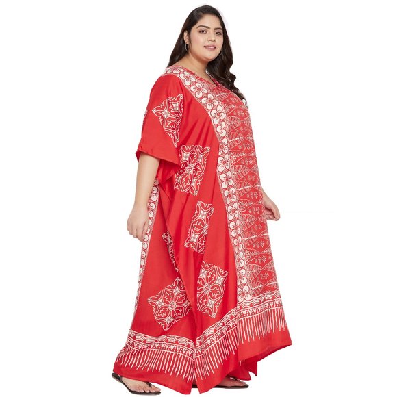 Women Plus Size Fit and Flare Floral Red Kaftan Maxi Dress by Gypsie Blu - Picture 6 of 8